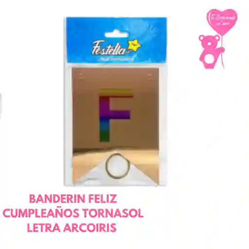Banderin Oro Rosa Tornasol Letra Arcoiris Feliz Cumpleaños