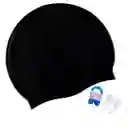 Gorro De Natación En Silicona + Tapones Oídos + Clip Nariz Negro