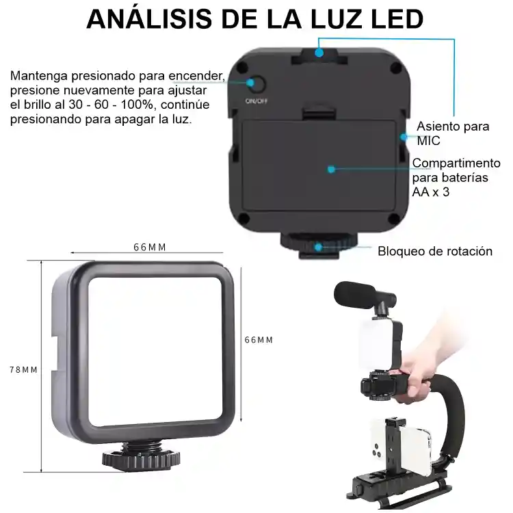 Kit Estabilizador De Video Celular Vlogging Led Mic Ay-49u