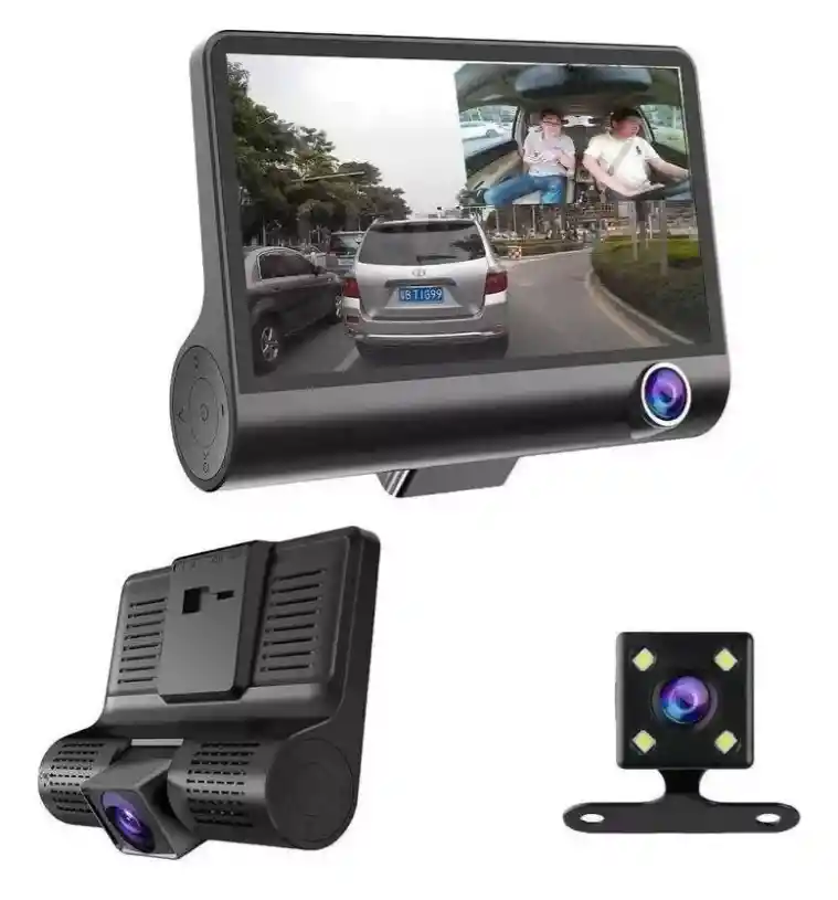 Video Camara Dvr Para Carro 3 Lentes Frontal Reversa Interno