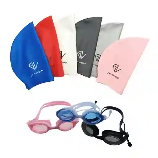 Set Natación Gorro Siliconado 102228 + Gafas Uv Anti Fog Tapa Oido Zs801 (unisex)/ Rosado - Rosado