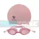 Set Natación Gorro Siliconado 102228 + Gafas Uv Anti Fog Tapa Oido Zs801 (unisex)/ Rosado-102228/zs801