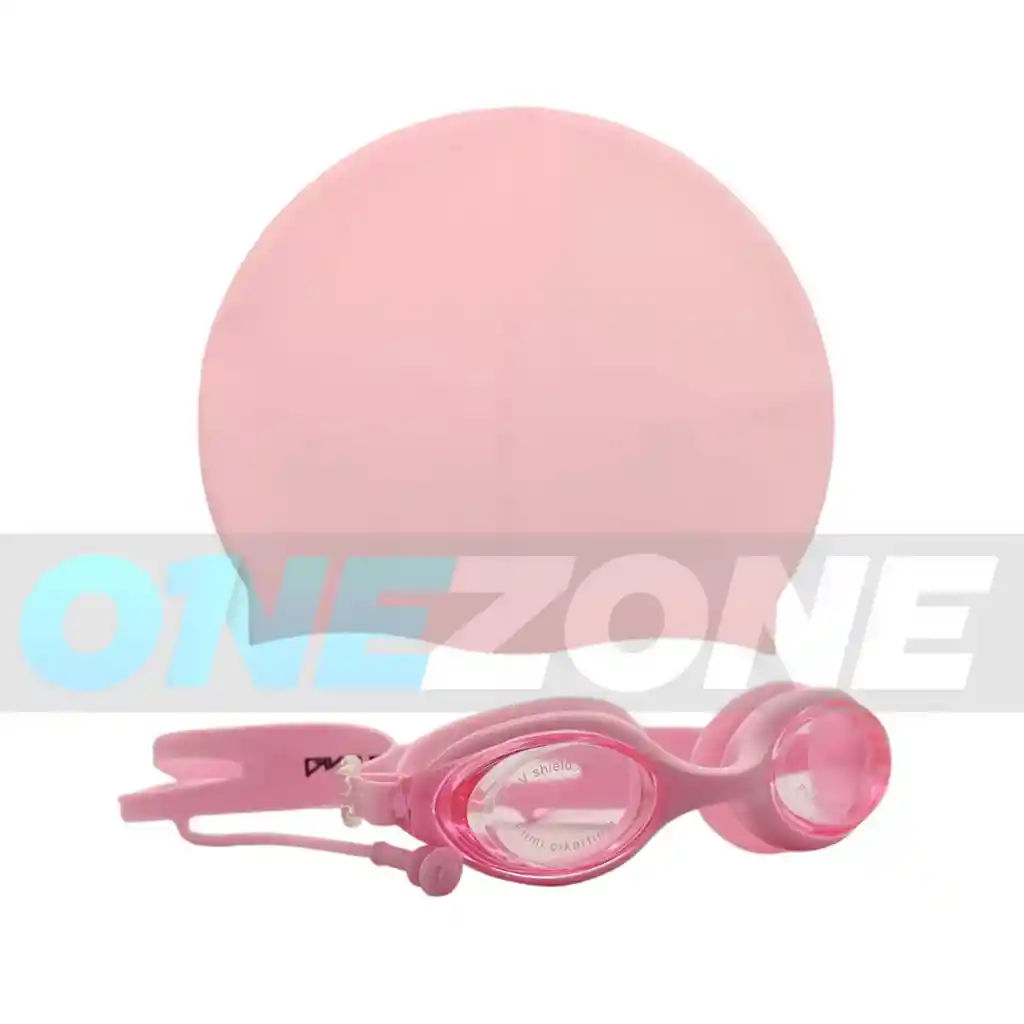 Set Natación Gorro Siliconado 102228 + Gafas Uv Anti Fog Tapa Oido Zs801 (unisex)/ Rosado-102228/zs801