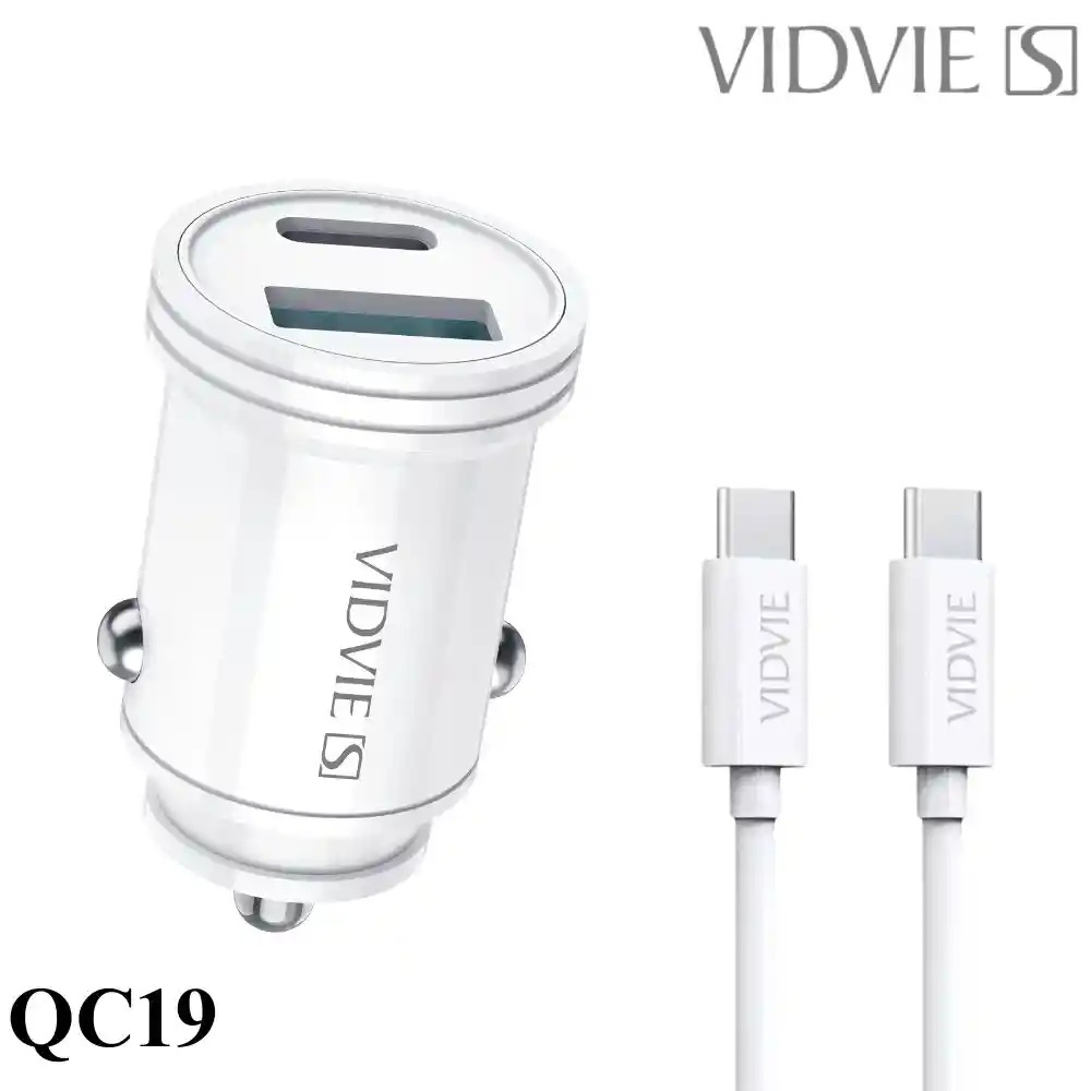 Cargador Vidvie Para Carro Doble Puerto Tipo C Usb + Cable Tipo C Qc19