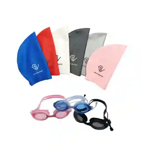 Set Natación Gorro Siliconado 102228 + Gafas Uv Anti Fog Tapa Oido Zs801 (unisex)/ Azul - Azul