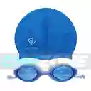 Set Natación Gorro Siliconado 102228 + Gafas Uv Anti Fog Tapa Oido Zs801 (unisex)/ Azul-102228/zs801