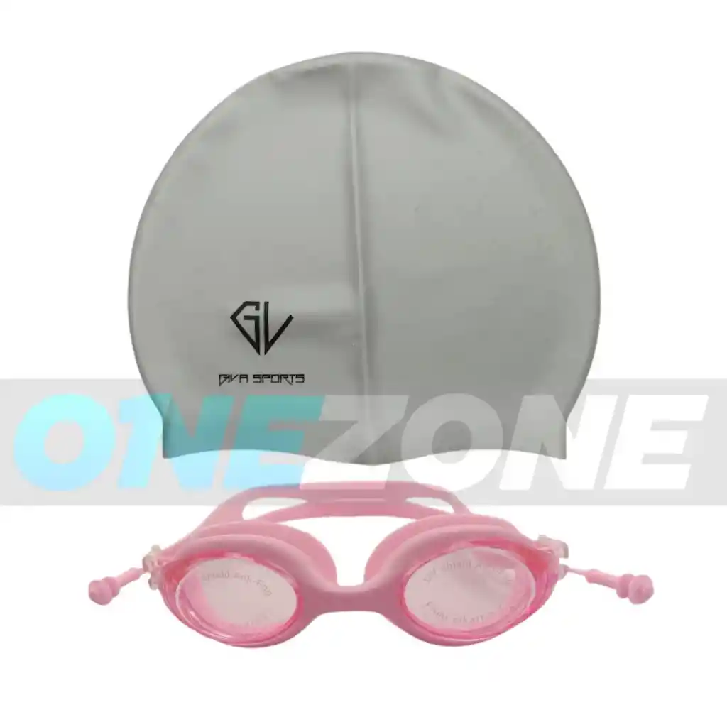 Set Natación Gorro Siliconado 102228 + Gafas Uv Anti Fog Tapa Oido Zs801 (unisex)/ Gr- Rs-102228/zs801