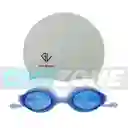 Set Natación Gorro Siliconado 102228 + Gafas Uv Anti Fog Tapa Oido Zs801 (unisex)/ Bl-az-102228/zs801