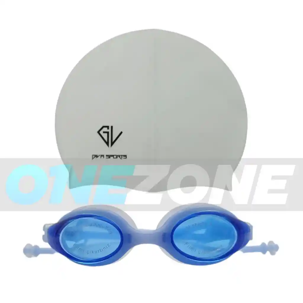 Set Natación Gorro Siliconado 102228 + Gafas Uv Anti Fog Tapa Oido Zs801 (unisex)/ Bl-az-102228/zs801