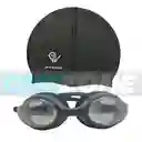 Set Natación Gorro Siliconado 102228 + Gafas Uv Anti Fog Tapa Oido Zs801 (unisex)/ Negro-102228/zs801