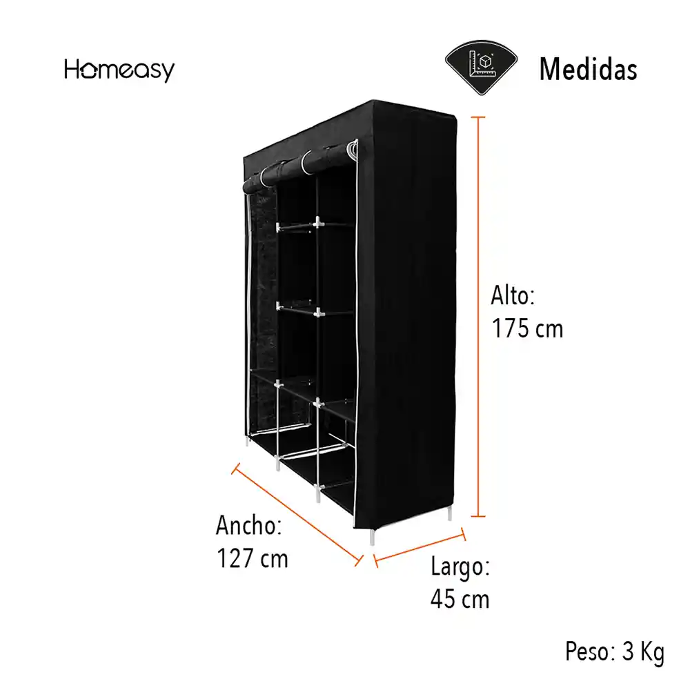 Closet Ropero Armable 1.75mts Negro Hogar Reforzado