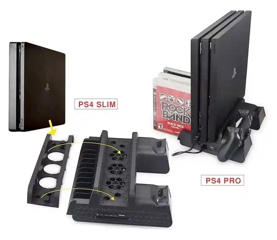 Base Refrigerante Cargador Controles Ps4 Fat Y Slim 3 En 1