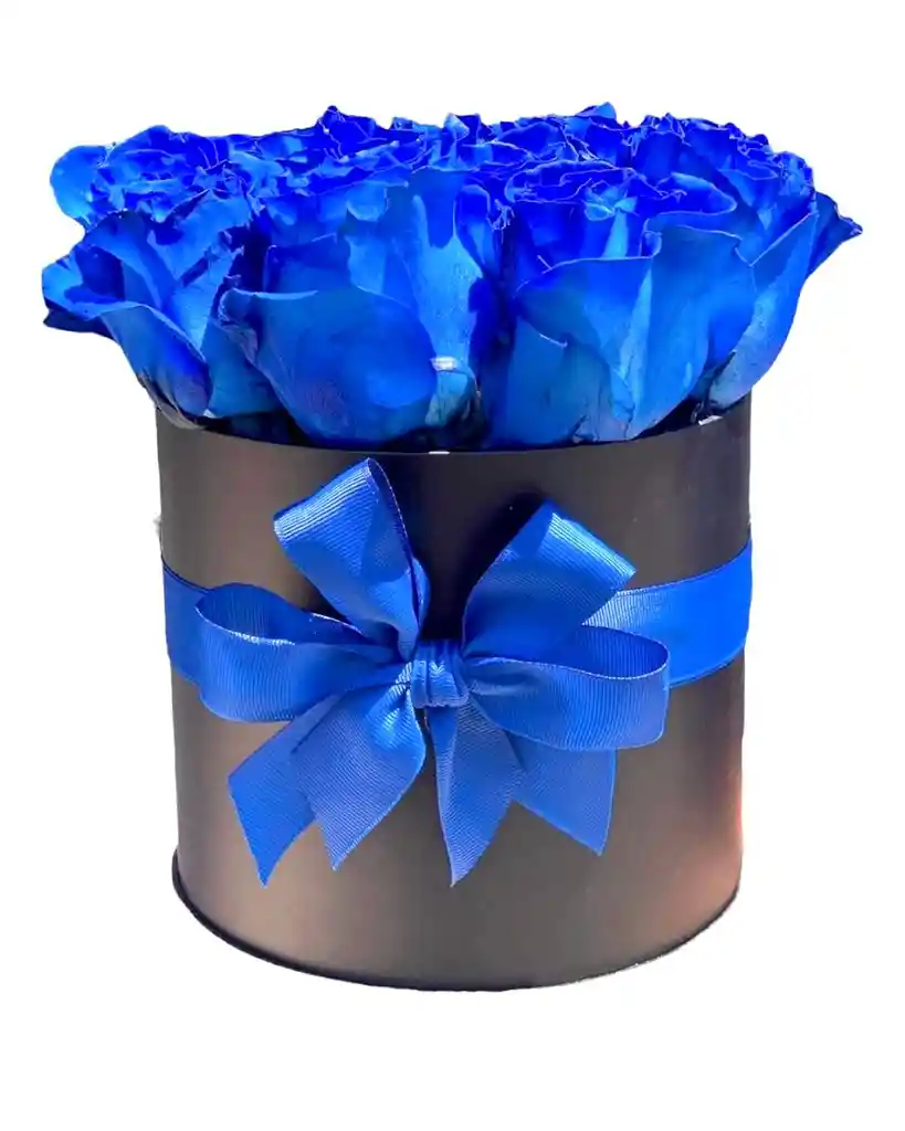 Flores De Rosas Azules En Caja