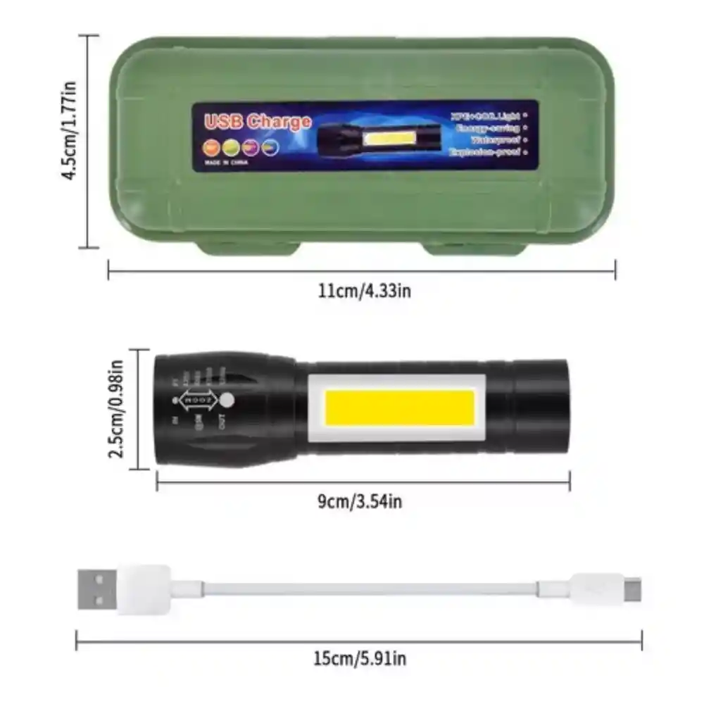 Linterna Tactica Recargable Usb Larga Distancia 3 Modos Led