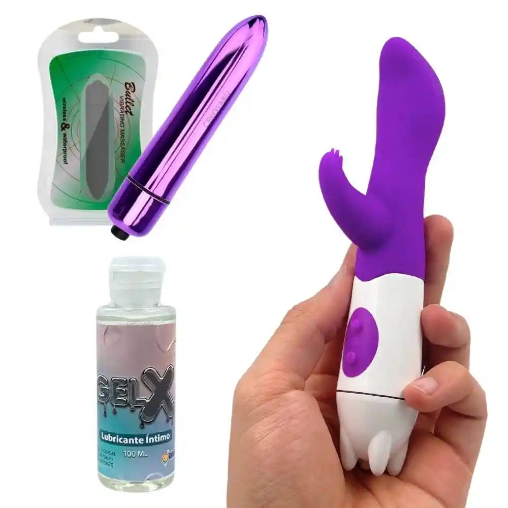 Kit Erotico X2 Vibrador Tipo Bala + Doble Estimulación + Lubricante Neutro