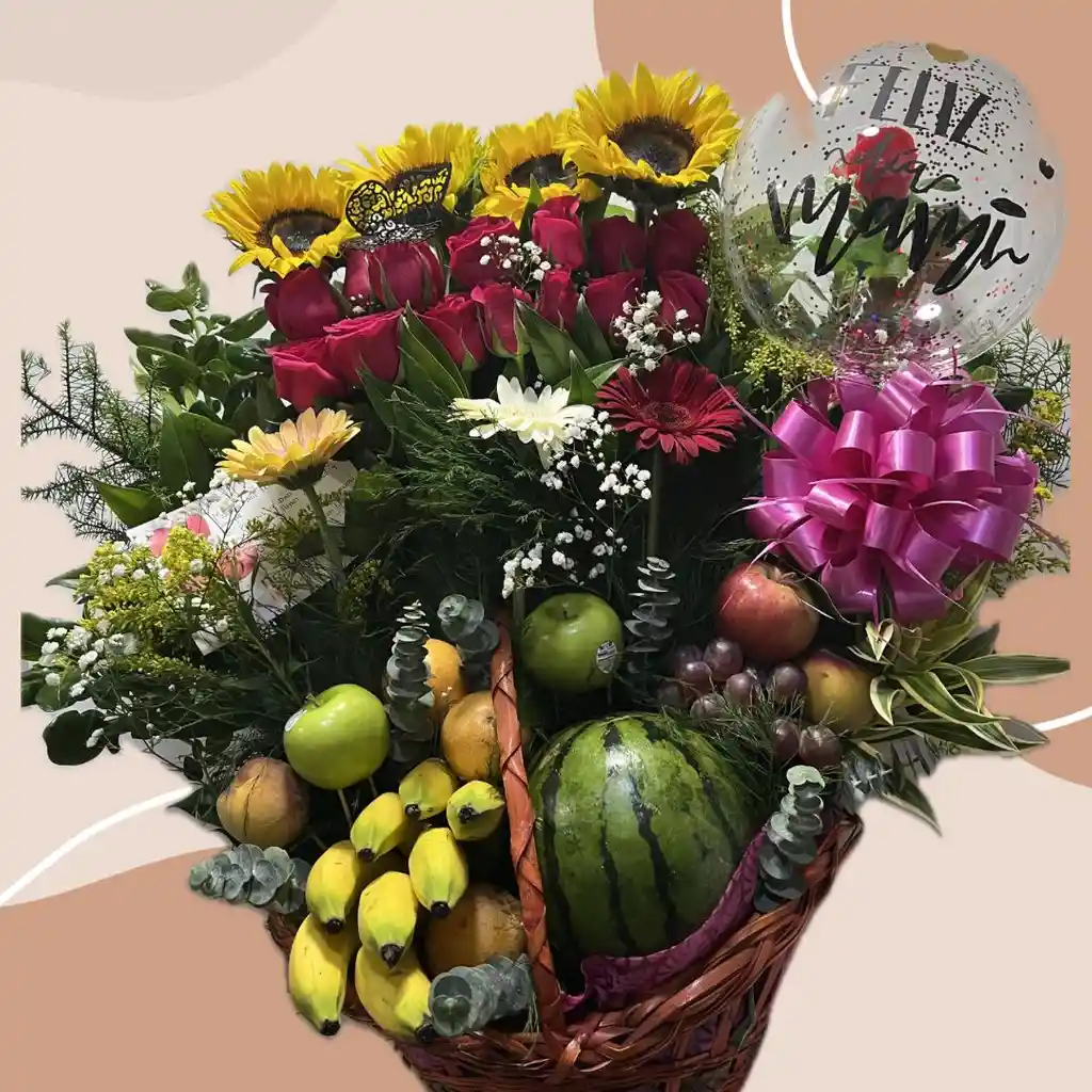 Arreglo Frutal Y Floral De Lujo