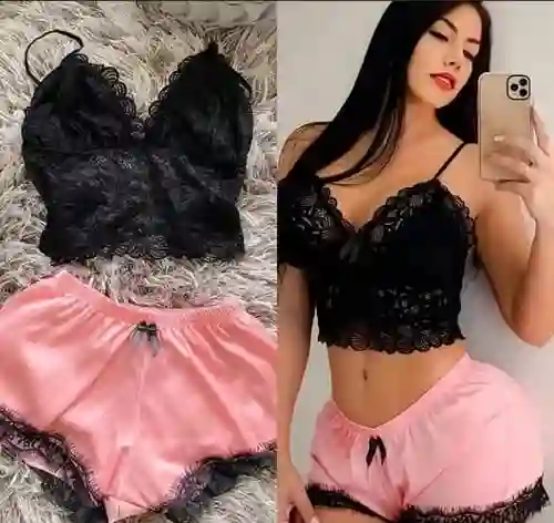 Conjunto Pijama Sexy Para Mujer Rosado