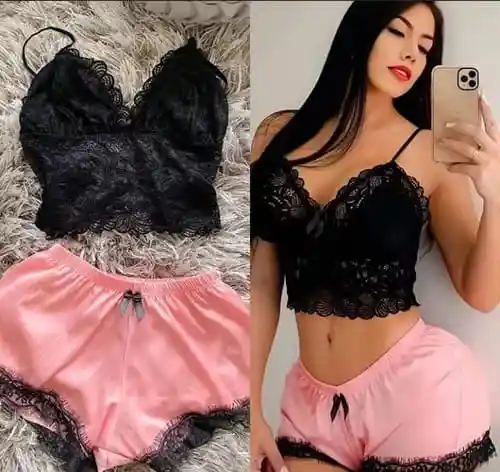 Conjunto Pijama Sexy Para Mujer Rosado