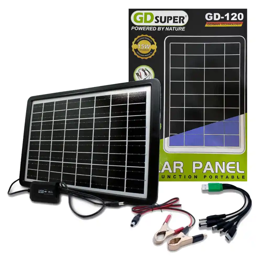 Panel Solar Portátil Usb Multifuncional Carga 15w 16v Gd-120