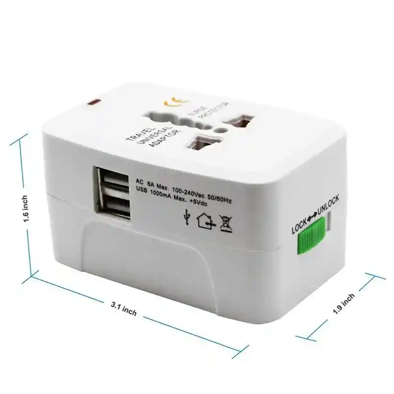 Adaptador De Corriente Universal Con Puerto Usb /adaptador Enchufe Universal Compacto Y Funcional