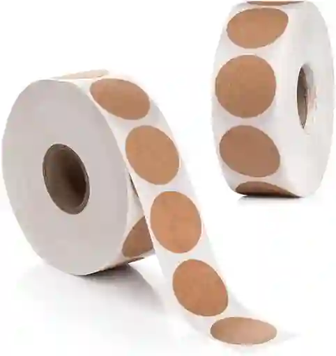 Stickers Adhesivos Papel Kraft X 1000 Redondos Pegante Rollo Cinta