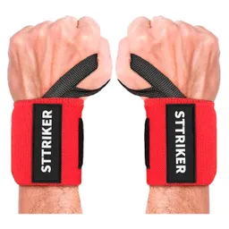 Kit X2 Muñequeras Levantamiento Pesas Straps Venda Protector Rojo St3358