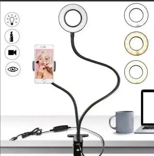 Aro De De Luz 9cm, Con Soporte Clip 3 Tipos De Luz, Control
