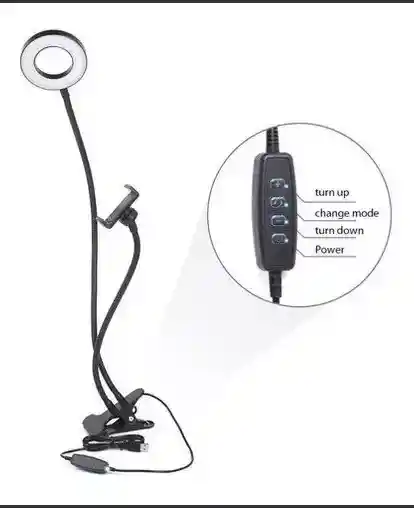 Aro De De Luz 9cm, Con Soporte Clip 3 Tipos De Luz, Control