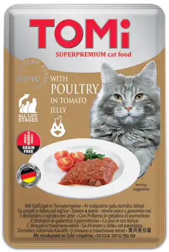 Alimento Humedo Para Gato Superpremium Tomi 100 Gr Aves De Corral En Gelatina De Tomate, Grain Free