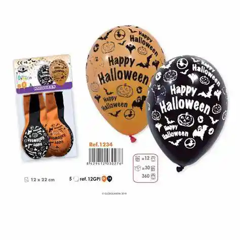 Globos Hallowen R12 Paquete X 12 Unidades Colores Surtidos Negro , Blanco Y Naranja