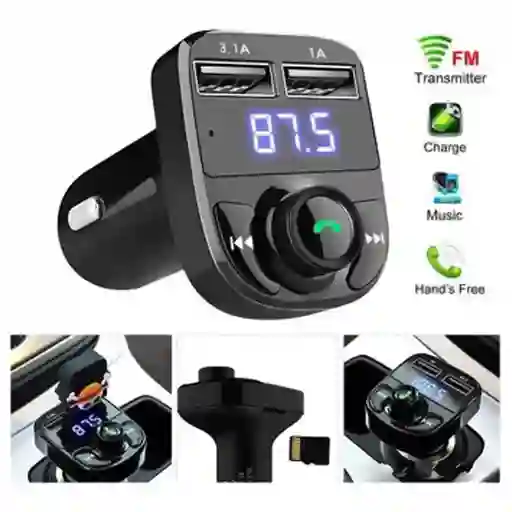 Transmisor Carro Bluetooth Carga Rapida 3.1a Mp3 Usb Cargador Doble Celular X8