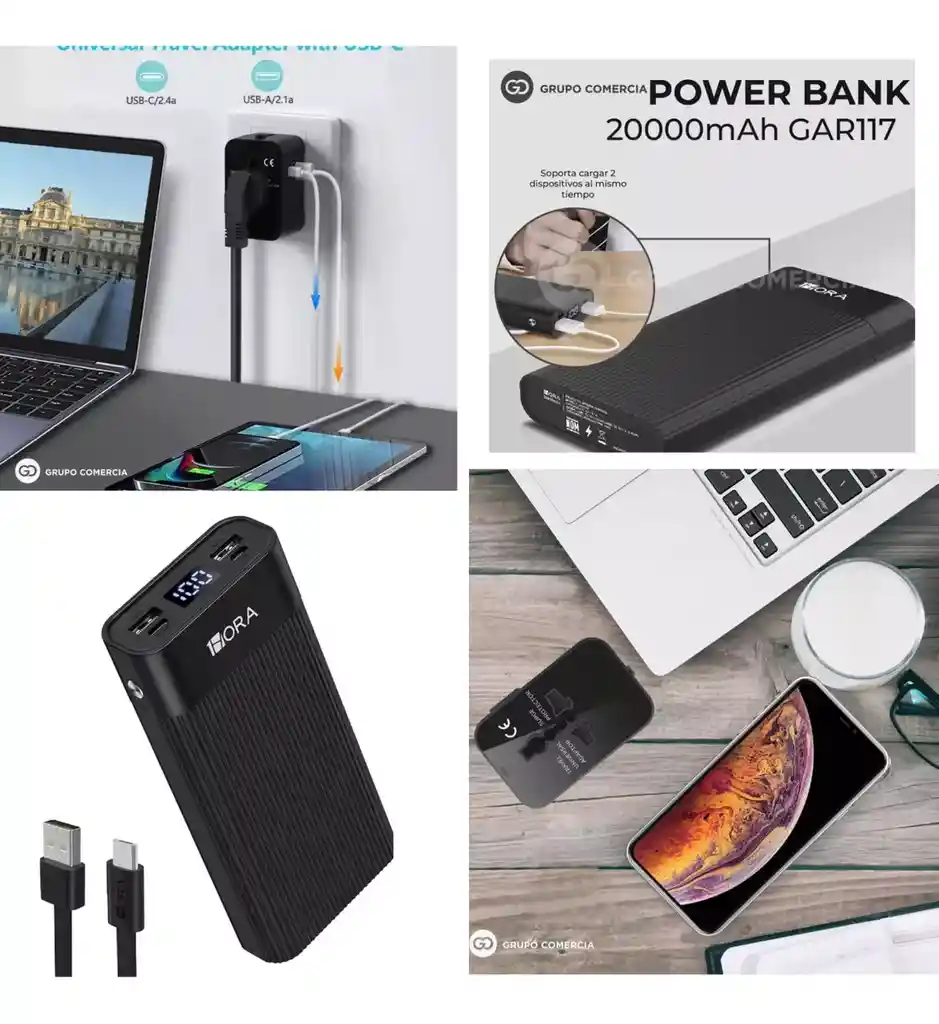 Power Bank Viajera 20.000 Mah Con Convertidor Europeo Duo