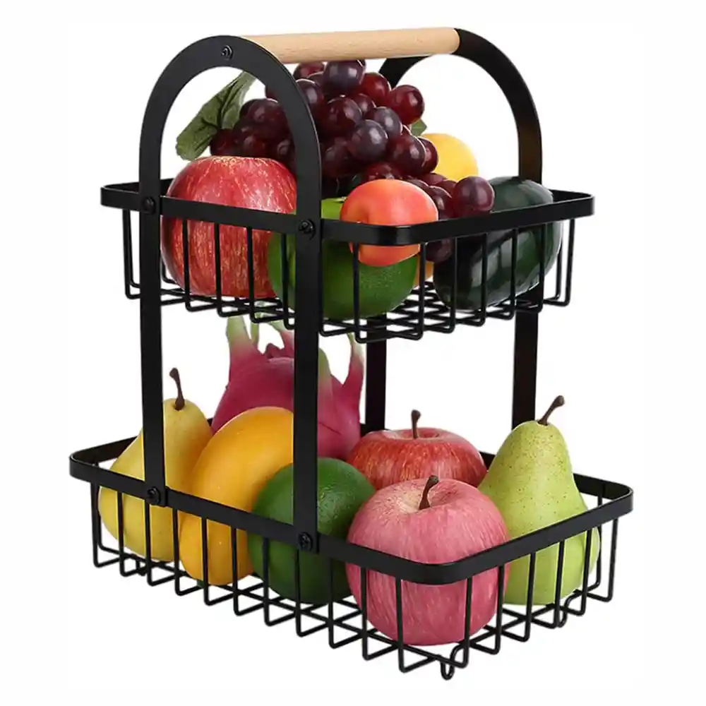 Organizador Cesta Frutas Verduras Cocina Estante 2 Niveles