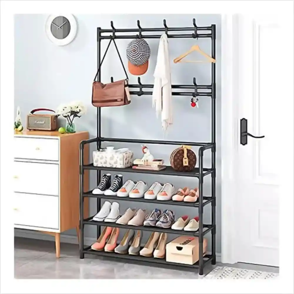 Organizador Zapatos Tipo Closet Zapatero 8 Percheros 4 Estantes Negro