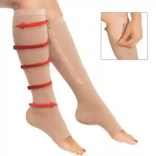 Medias Compresion Anti Varices Nylon Cremallera Circulacion Beige Zip Sox L/xl