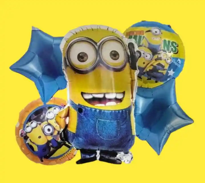 Paquete De 5 Globos Metálicos Con Diseño De Minions