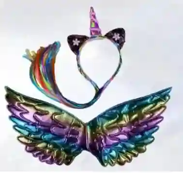 Set Alas Y Diadema Unicornio Con Trenzas Cabello De Colores Cosplay Disfraz Halloween