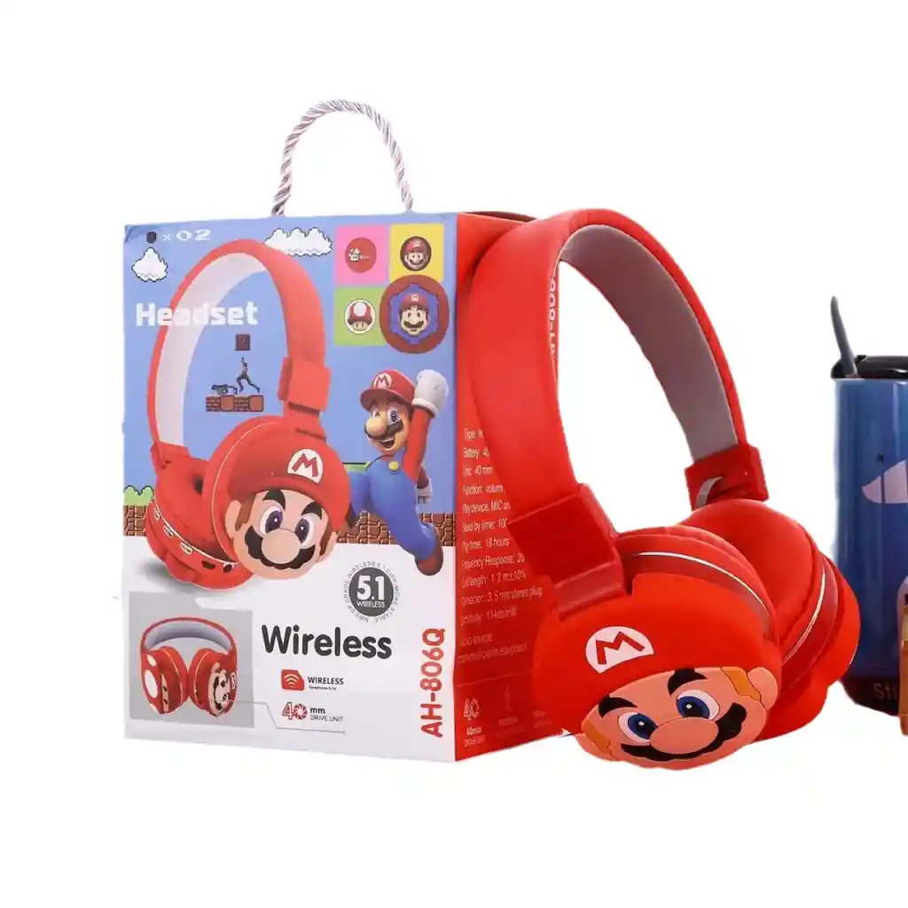 Diadema Bluetooth Super Mario Bross Ah-806q Rojo