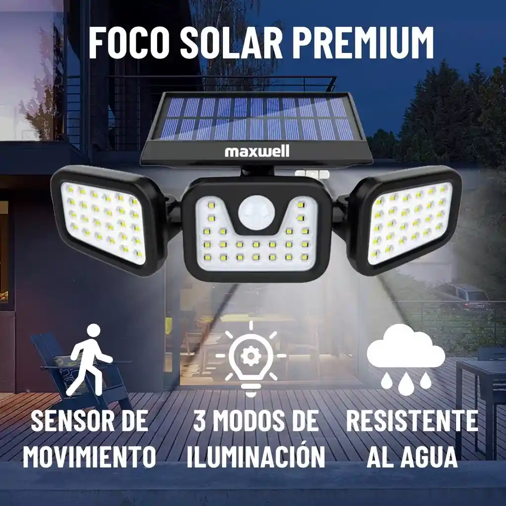 Lampara Solar Led Exterior Sensor Movimiento 3 Direccion