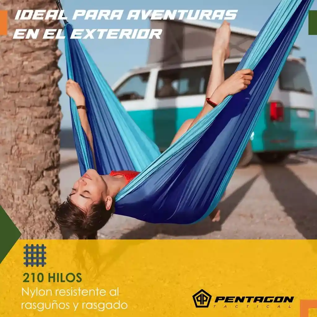 Hamaca Doble Xl Para Campamento Excursion Viaje De 500 Libras 52 Bits Color Azul