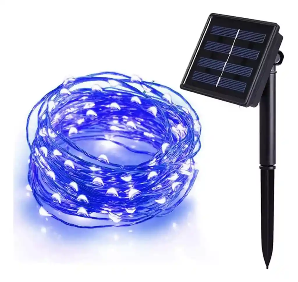 Guirnalda Luces Led Solares Azul Exteriores Impermeable 20m