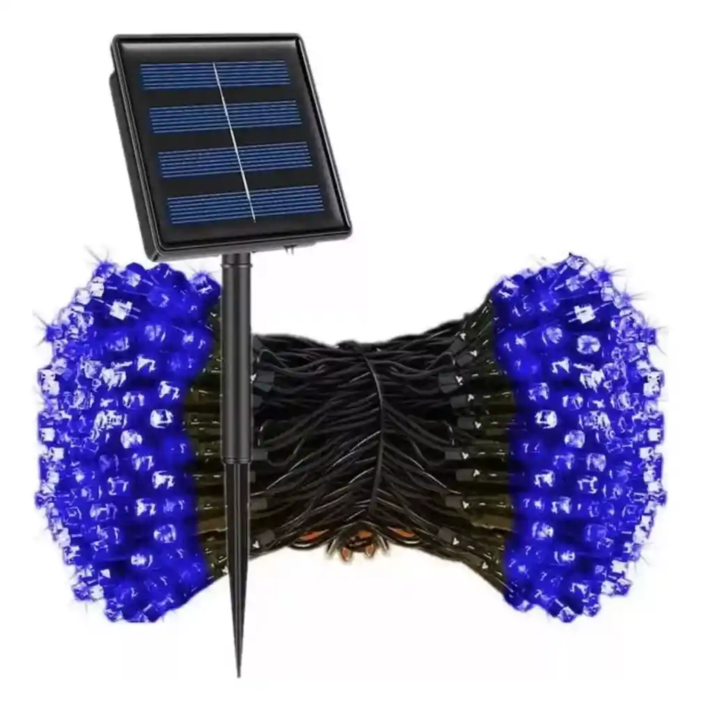Guirnalda Luces Led Solares Azul Exteriores Impermeable 20m