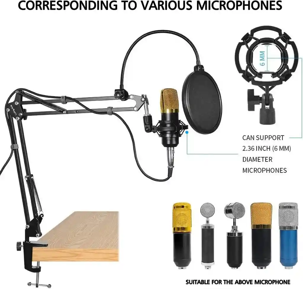 Soporte De Micrófono Para Blue Yeti, Quadcast Boom Arm Scissor Mic Stand Con Parabrisas Y Pantalla De Doble Capa Pop Filter Heavy Duty Mic Boom Scissor Arm Stands, Transmisión Y Grabación. Juego