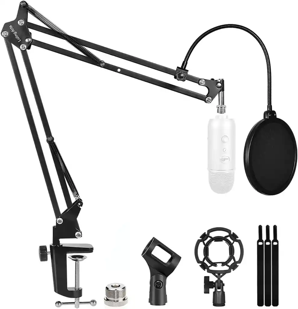 Soporte De Micrófono Para Blue Yeti, Quadcast Boom Arm Scissor Mic Stand Con Parabrisas Y Pantalla De Doble Capa Pop Filter Heavy Duty Mic Boom Scissor Arm Stands, Transmisión Y Grabación. Juego