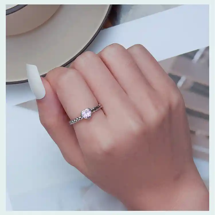 Anillo De Compromiso Joya Regalos Para Mujer Corazón Ajustable En Plata 925