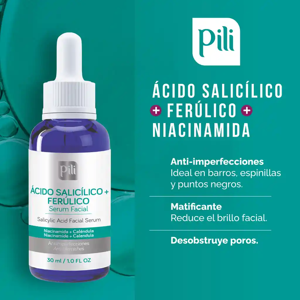 Serum Anti-imperfecciones Ácido Salicílico + Ferúlico 30 Ml Pili