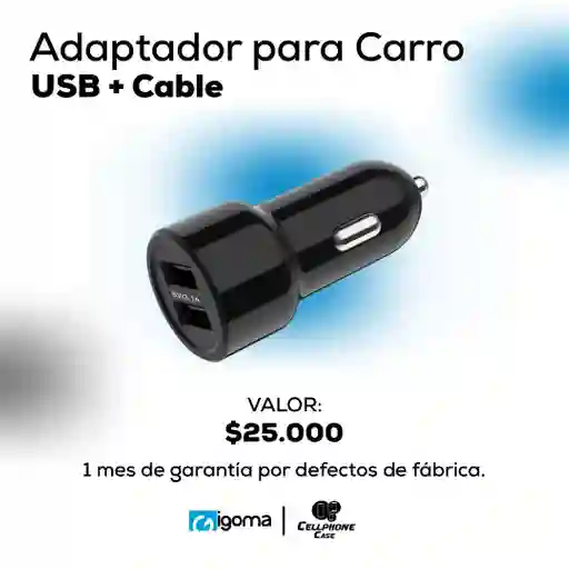 Cargador Para Carro Usb + Cable