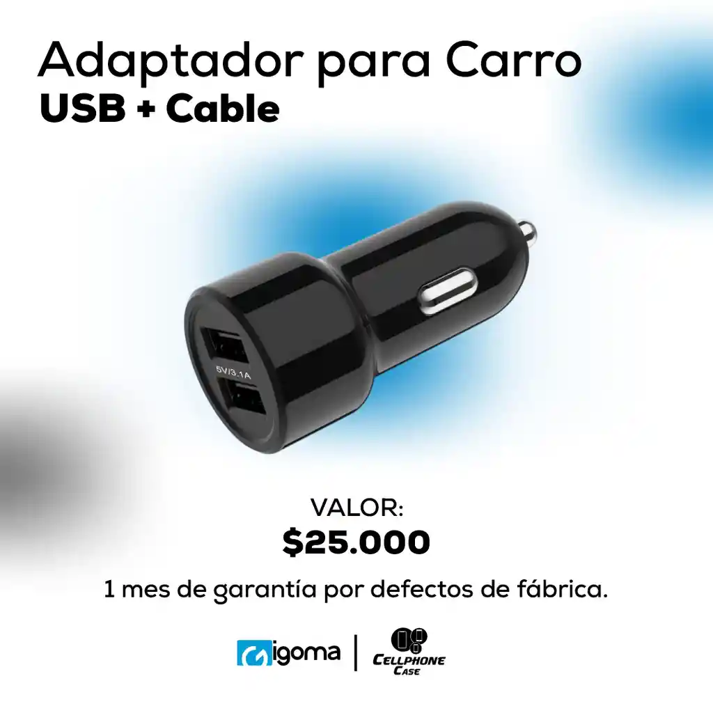 Cargador Para Carro Usb + Cable