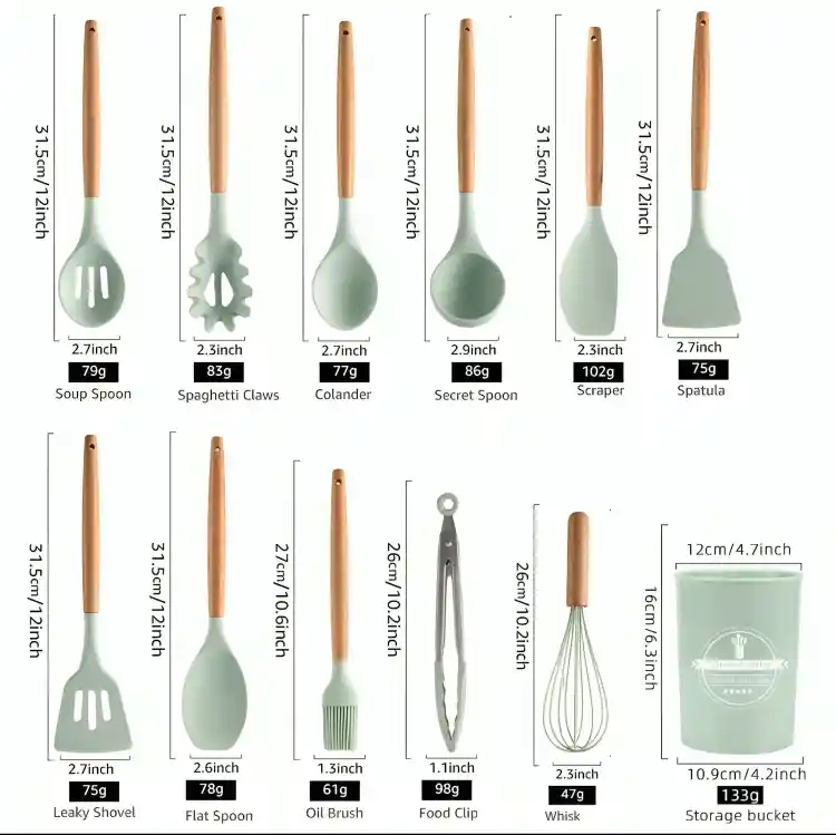 Set De 12 Utensilios Para La Cocina En Silicona