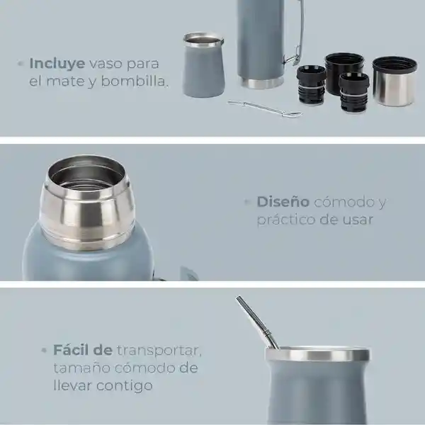 Termo Mate 1 Lt + Mate Con Bombilla Acero Inoxidable